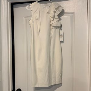 NWT White Calvin Klein Ruffle Dress Sz 2P